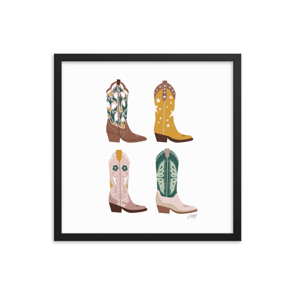 Illustration de bottes de cowboy (palette neutre) - Impression mate encadrée