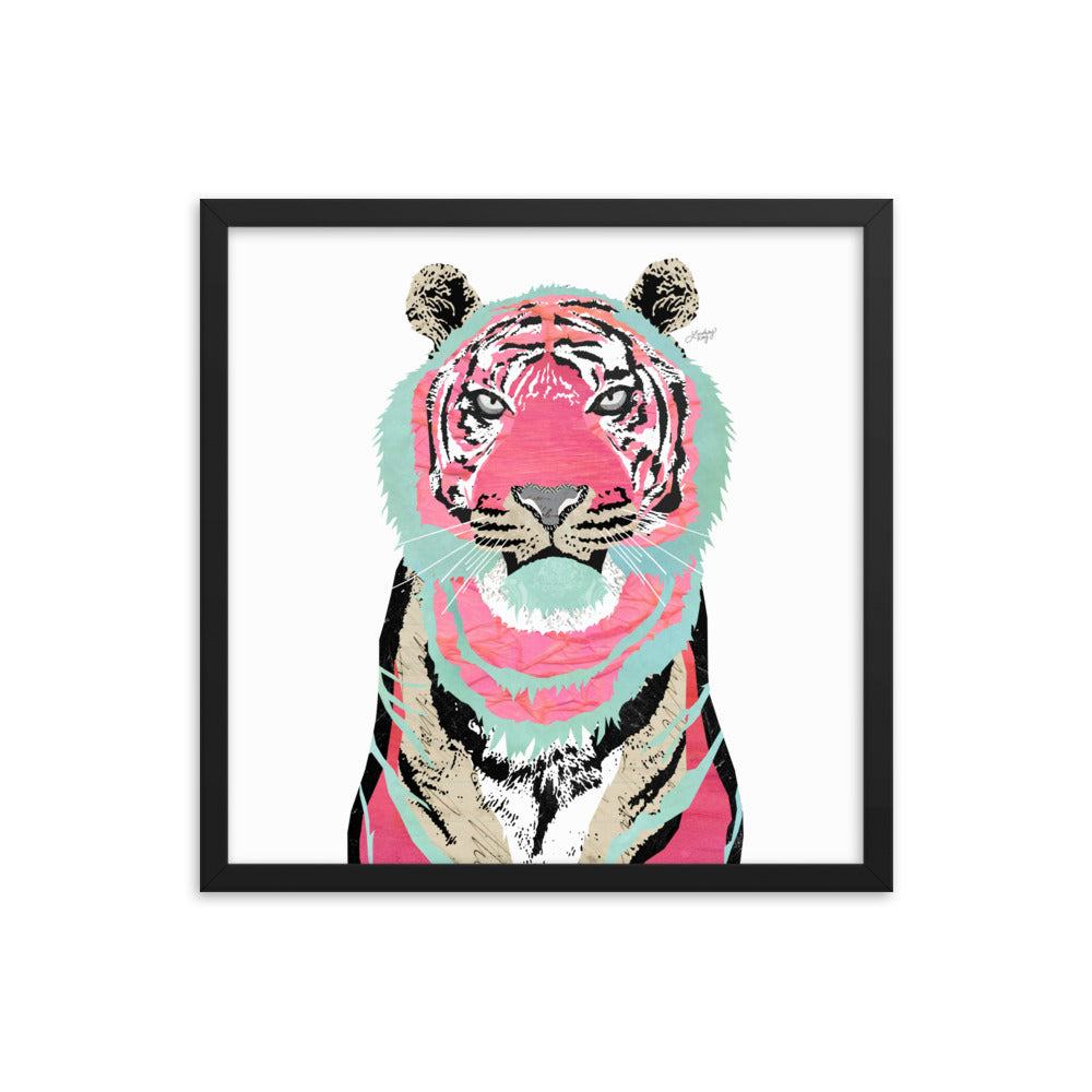 Collage de tigre rosa - Impresión mate enmarcada