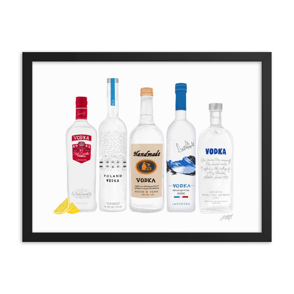 Vodka Bottles Illustration - Framed Matte Print