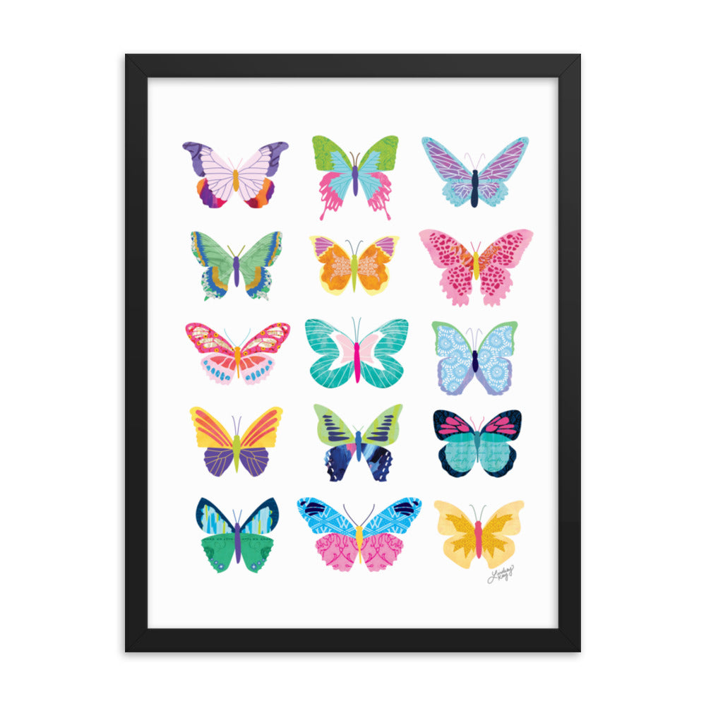 Collage de mariposas coloridas - Impresión mate enmarcada