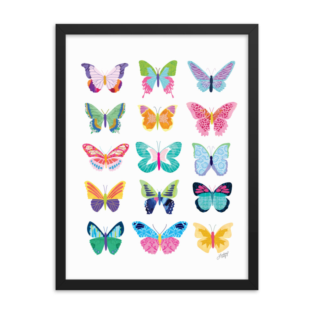 Collage de papillons colorés - Impression mate encadrée