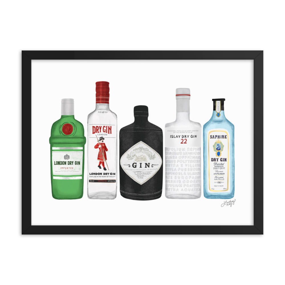 Gin Bottles Illustration - Framed Matte Print - Lindsey Kay Collective