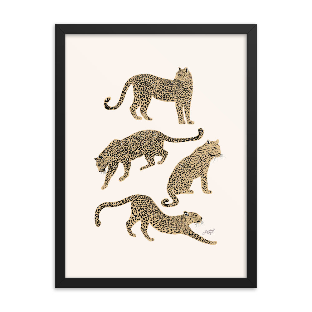 Leopards Illustration (Tan Palette) - Framed Matte Print