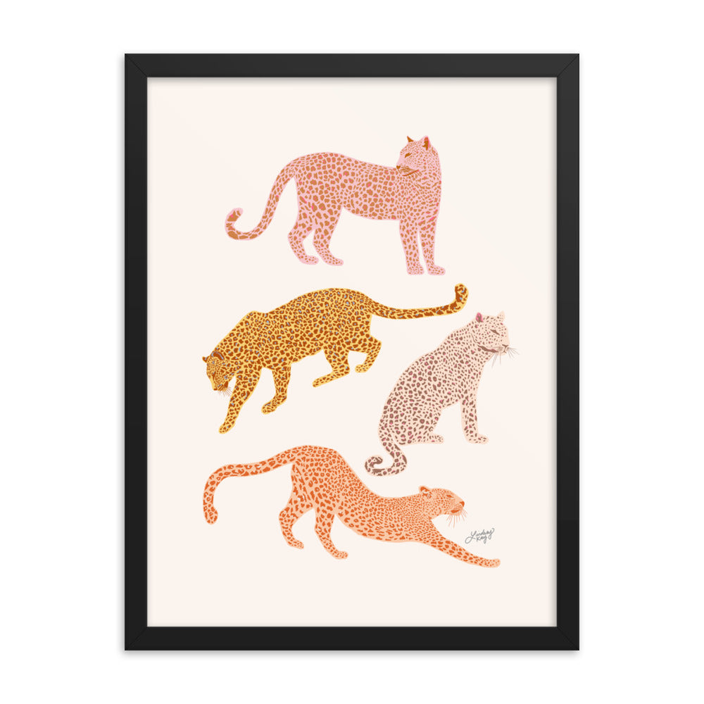 Leopards Illustration (Warm Palette) - Framed Matte Print - Lindsey Kay Collective
