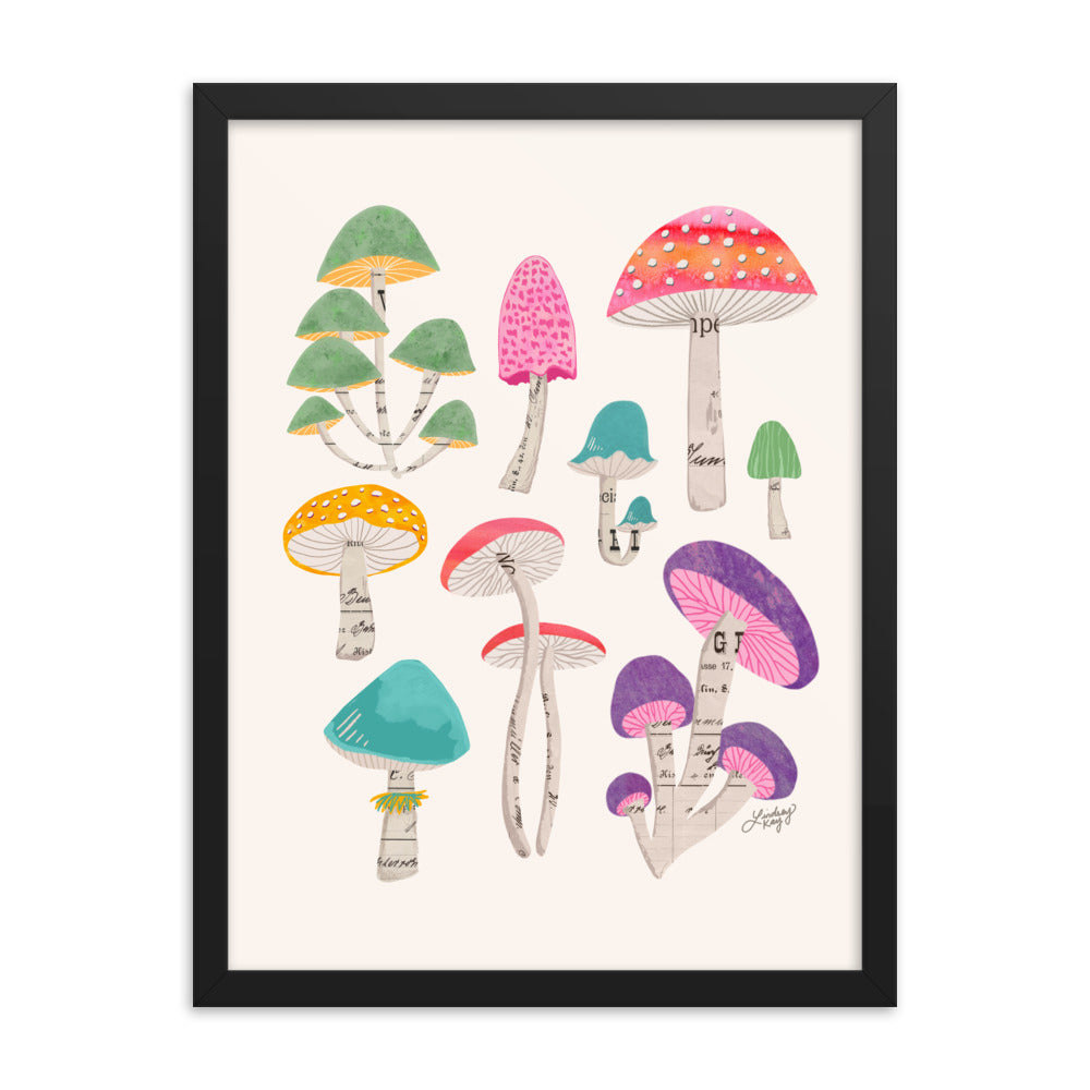 Color Mushrooms Collage Illustration - Framed Matte Print