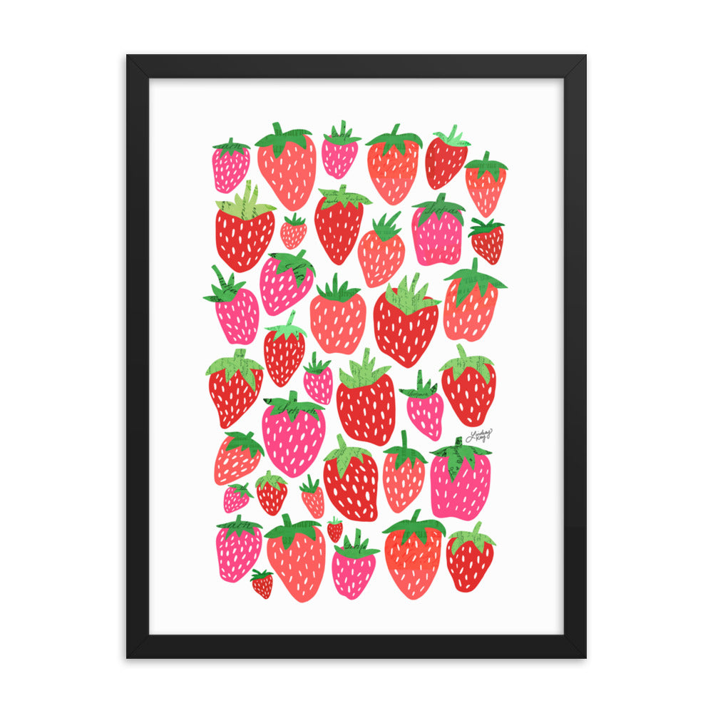 Ilustración de fresas - Impresión mate enmarcada