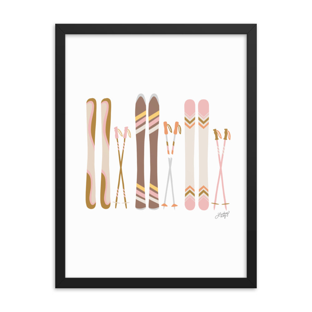 Illustration de ski (palette neutre) - Impression artistique encadrée