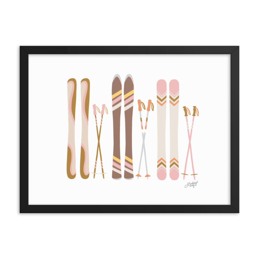 Illustration de ski (palette neutre) - Impression artistique encadrée