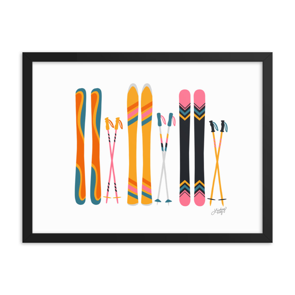 Illustration de ski (palette rétro) - Impression d’art paysager encadrée