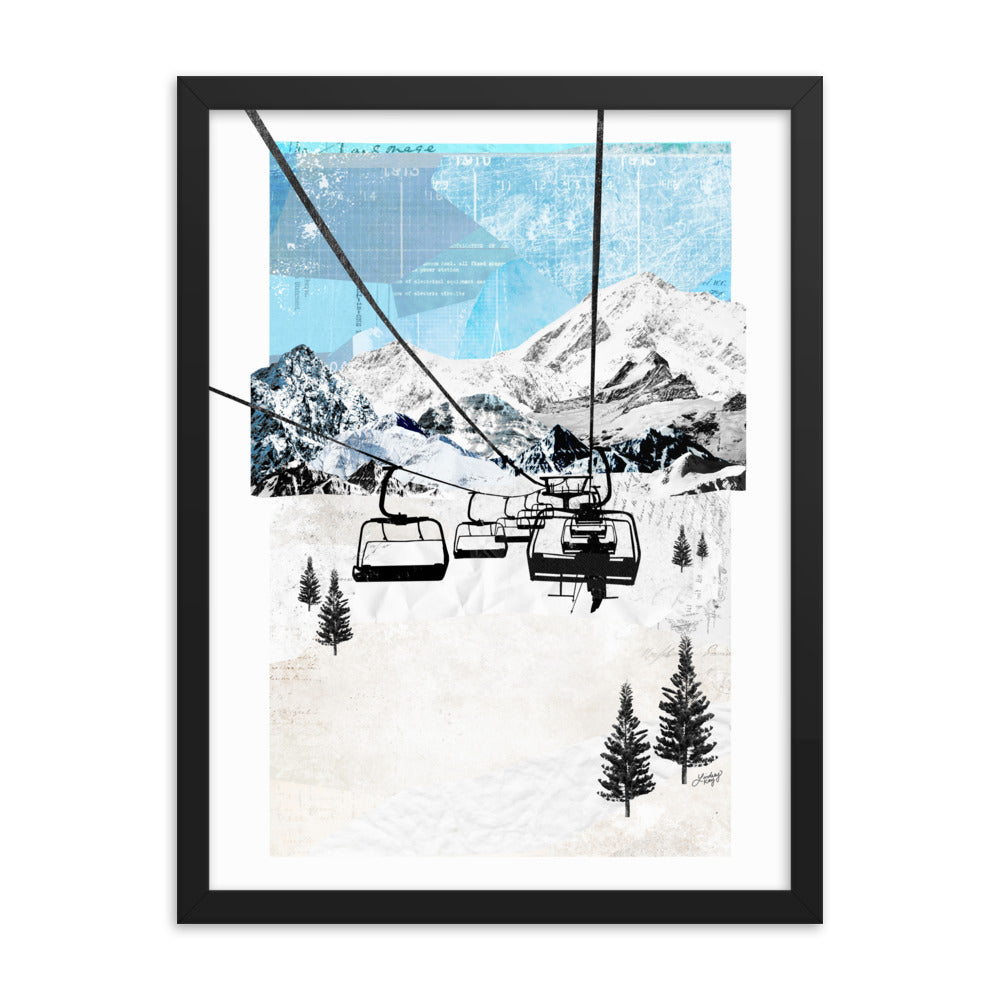 Paysage de télésiège de montagne - Impression d'art encadrée
