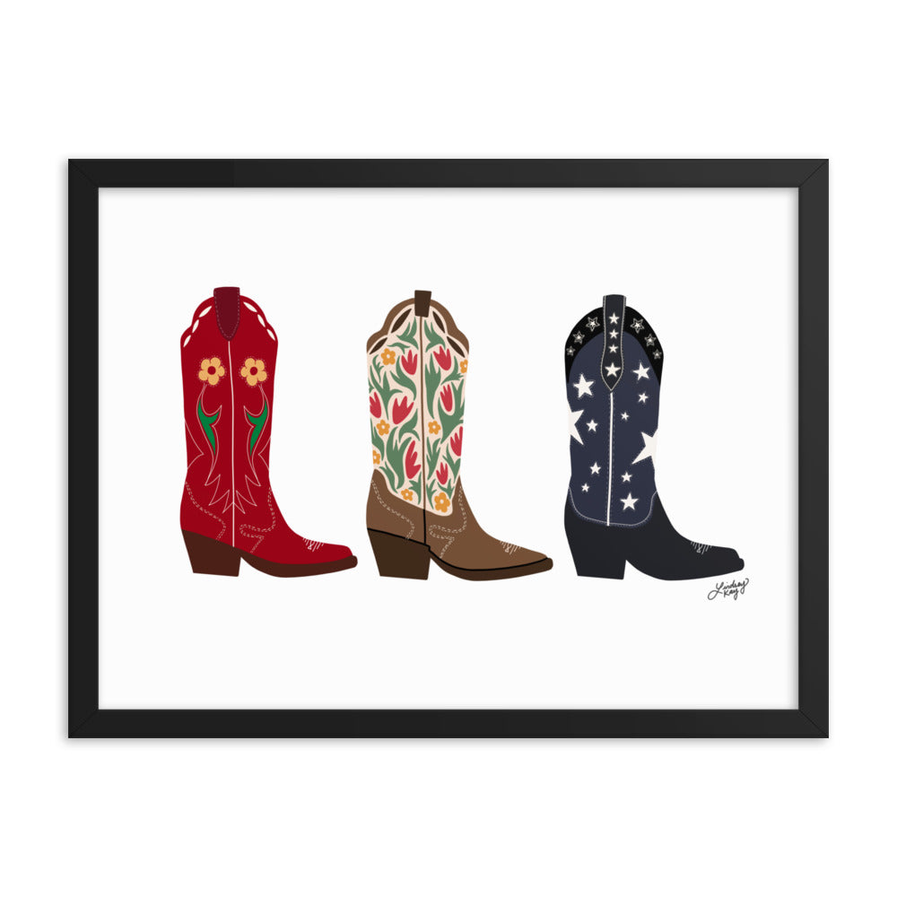 Cowboy Boots Illustration - Framed Matte Print