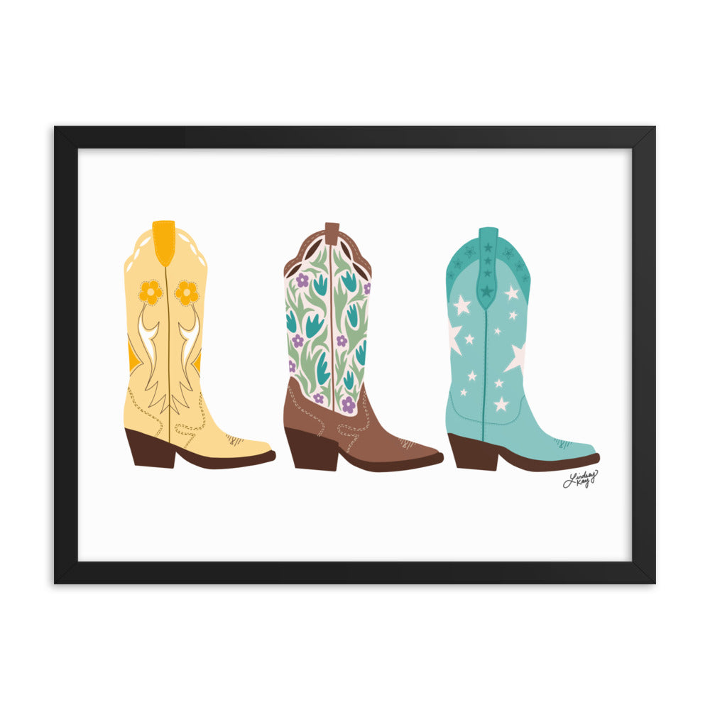 Cowboy Boots Illustration (Bright Palette) - Framed Matte Print