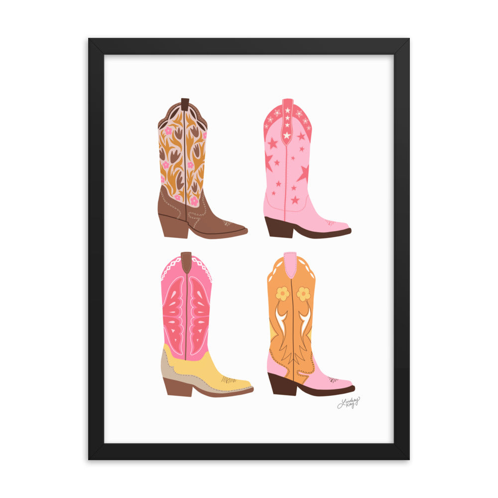 Illustration verticale de bottes de cowboy (palette chaude) - Impression mate encadrée