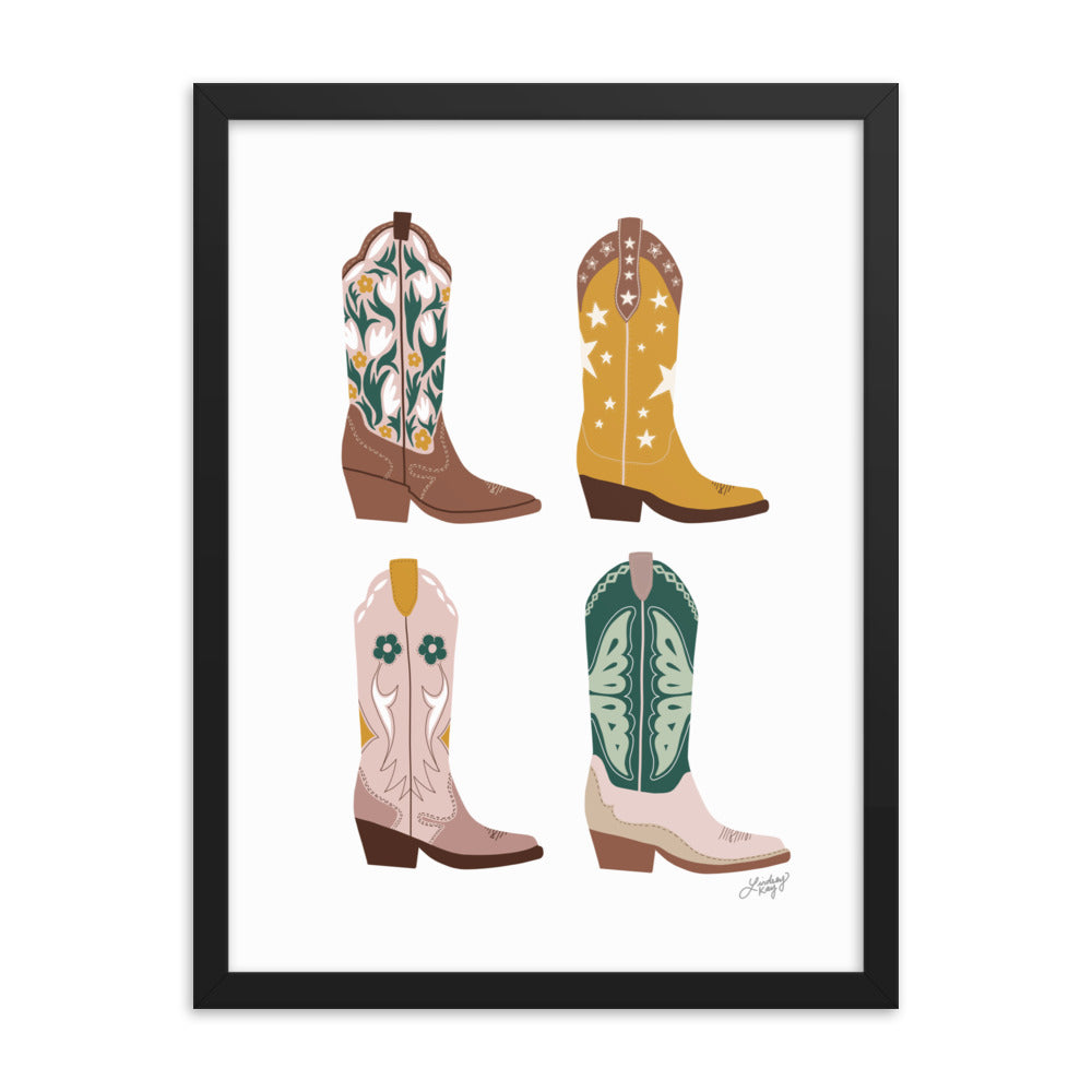 Illustration de bottes de cowboy (palette neutre) - Impression mate encadrée