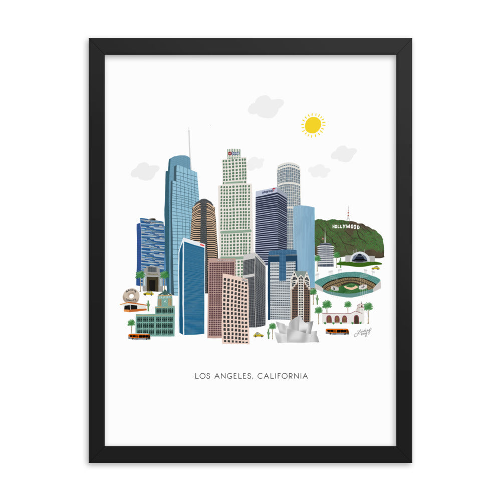 Ilustración de Los Ángeles - Impresión mate enmarcada