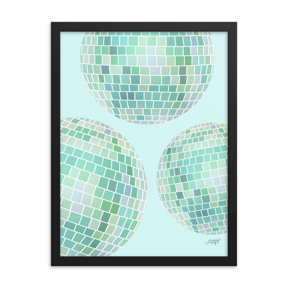 Ilustración de bolas de discoteca (paleta verde) - Impresión mate enmarcada