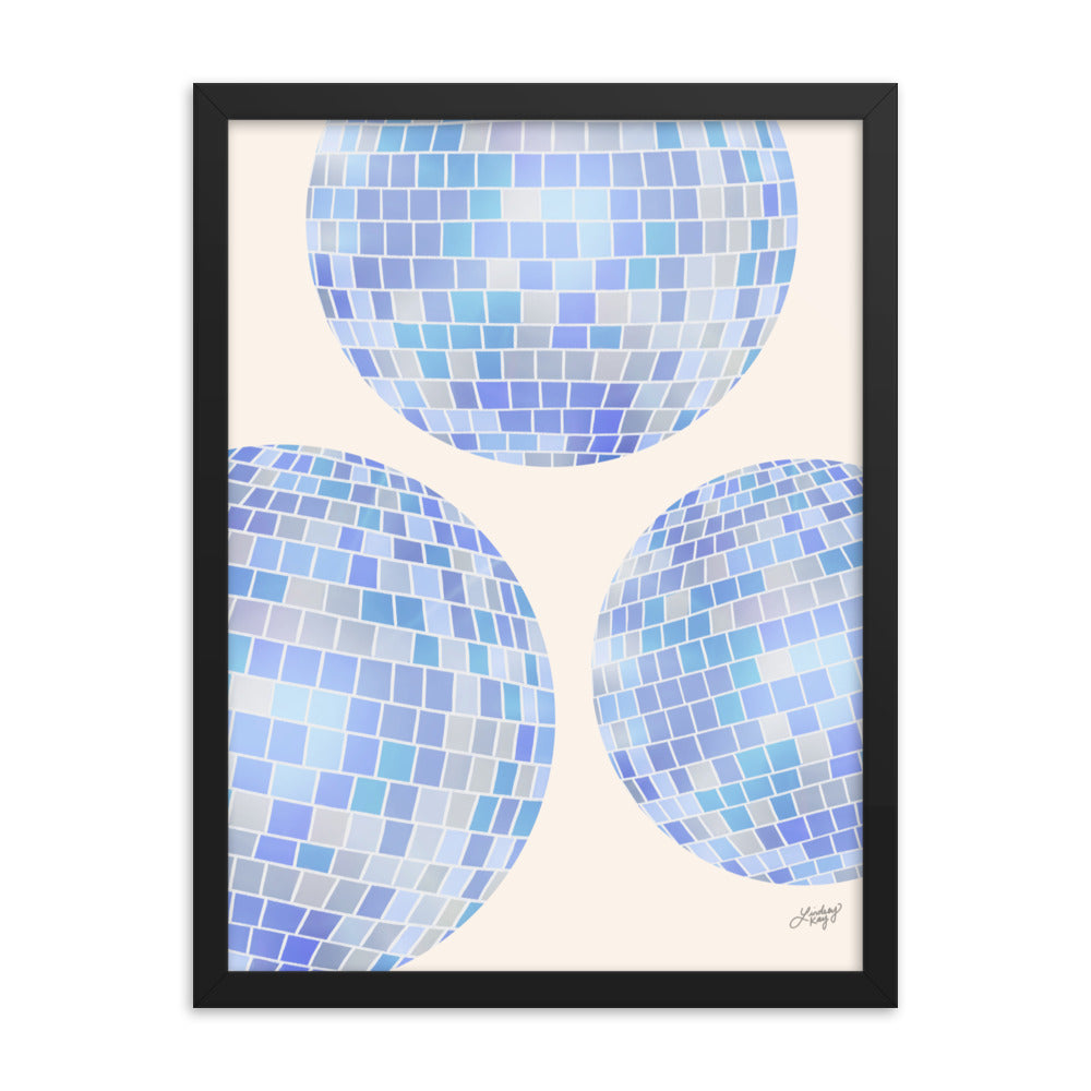 Illustration de boules disco (palette bleue) - Impression mate encadrée