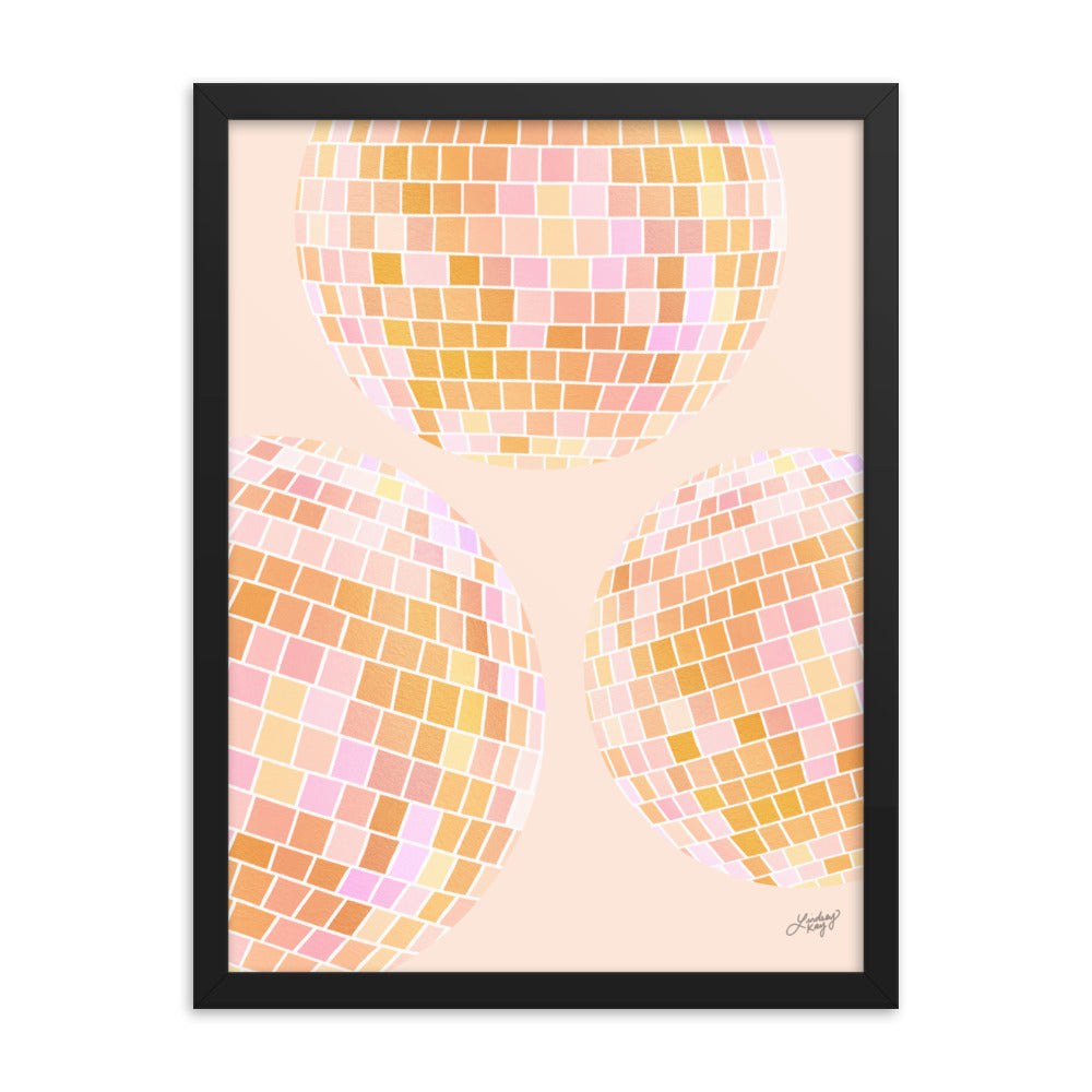 Illustration de boules disco (palette jaune) - Impression mate encadrée