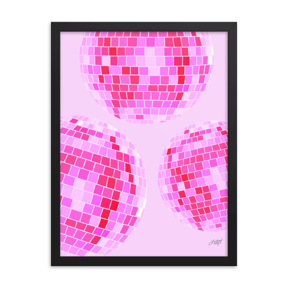 Ilustración de bolas de discoteca (paleta rosa) - Impresión mate enmarcada