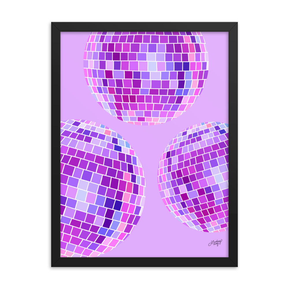 Ilustración de bolas de discoteca (paleta púrpura) - Impresión mate enmarcada