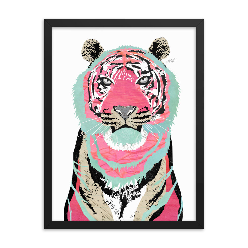 Collage de tigre rosa - Impresión mate enmarcada