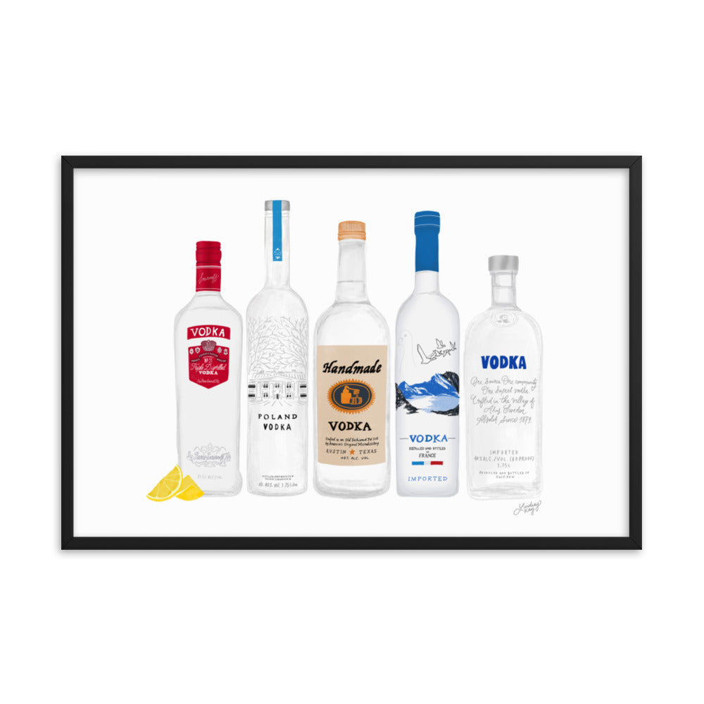 Illustration de bouteilles de vodka - Impression mate encadrée