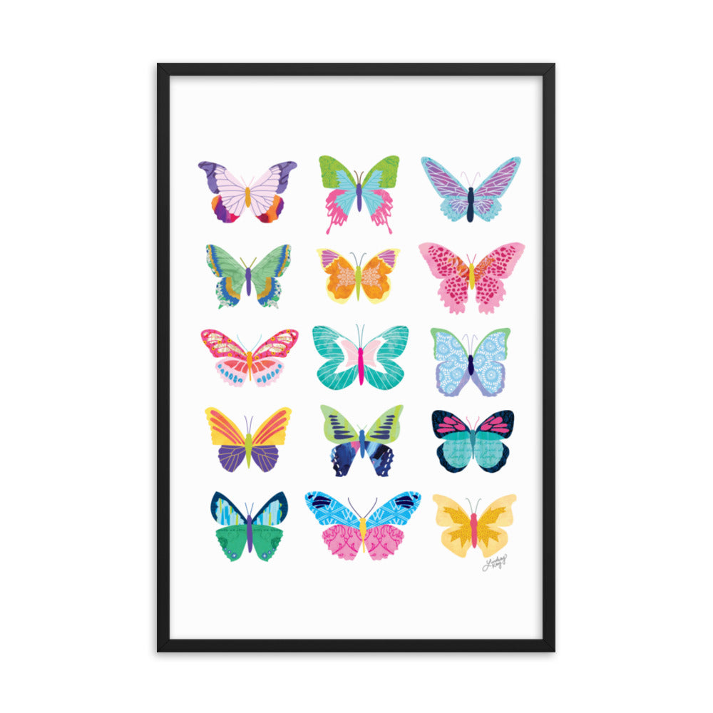 Collage de papillons colorés - Impression mate encadrée
