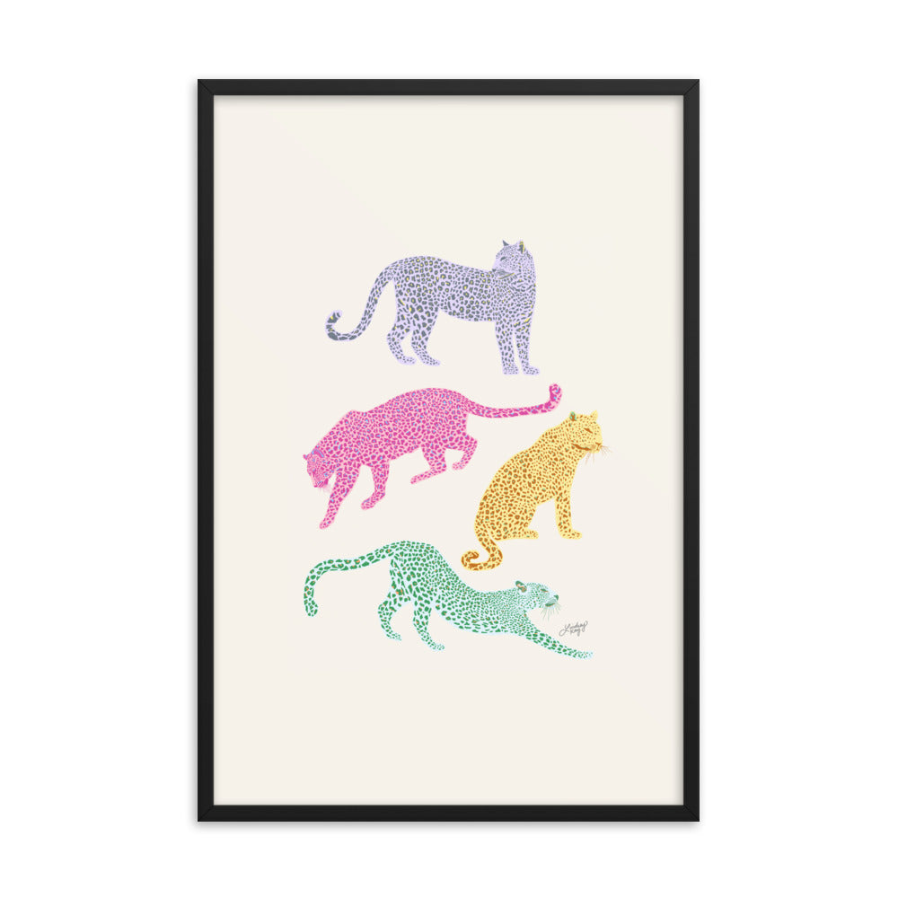 Leopardos coloridos - Impresión mate enmarcada