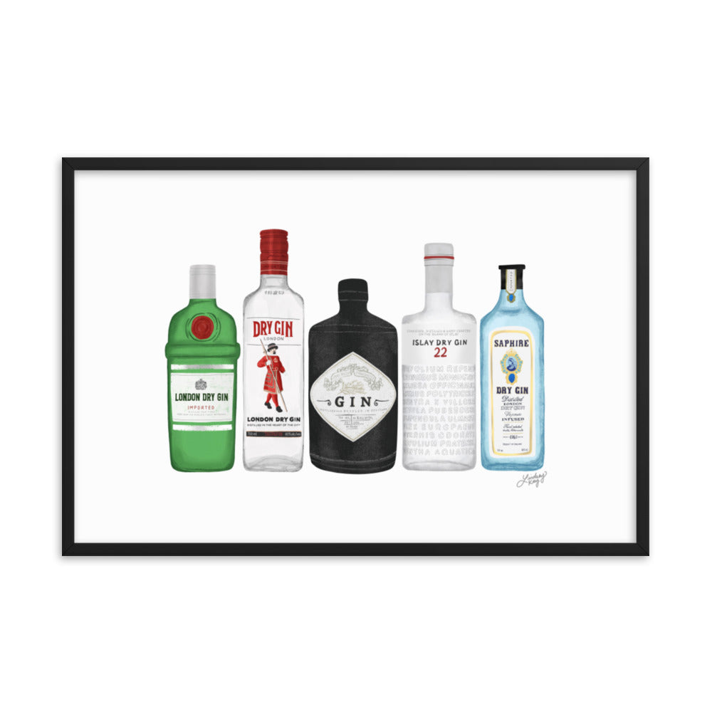 Gin Bottles Illustration - Framed Matte Print - Lindsey Kay Collective