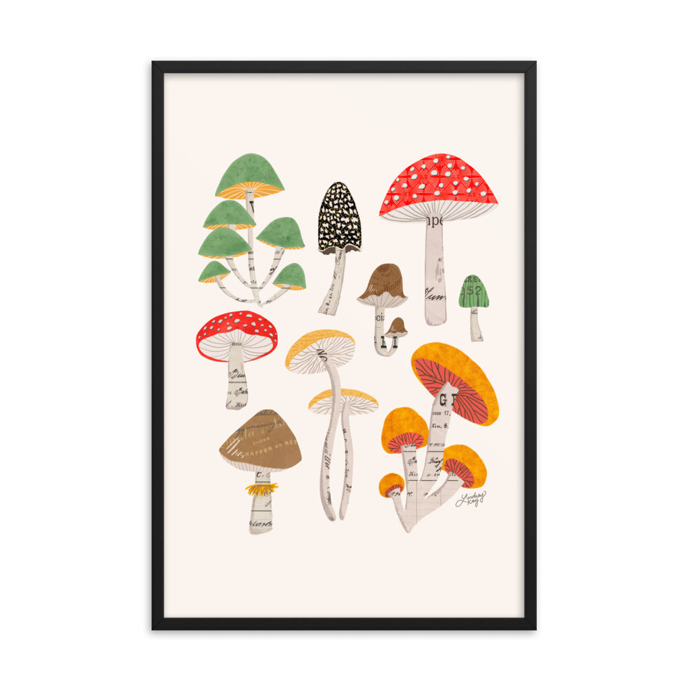 Mushroom Collage Illustration - Framed Matte Print - Lindsey Kay Collective