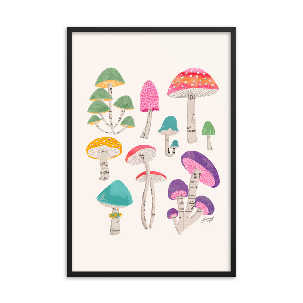 Color Mushrooms Collage Illustration - Framed Matte Print