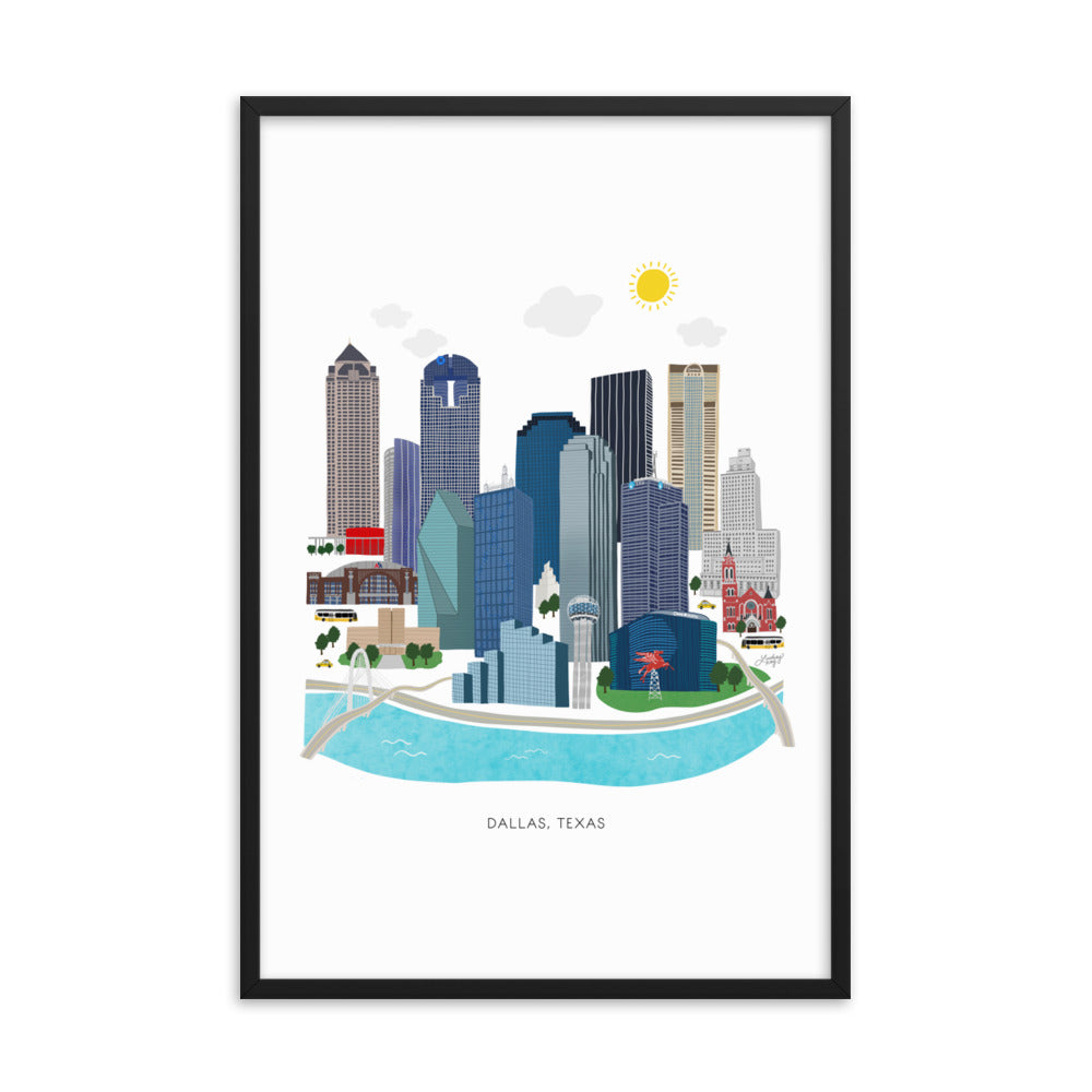 Dallas Texas Illustration - Framed Matte Print