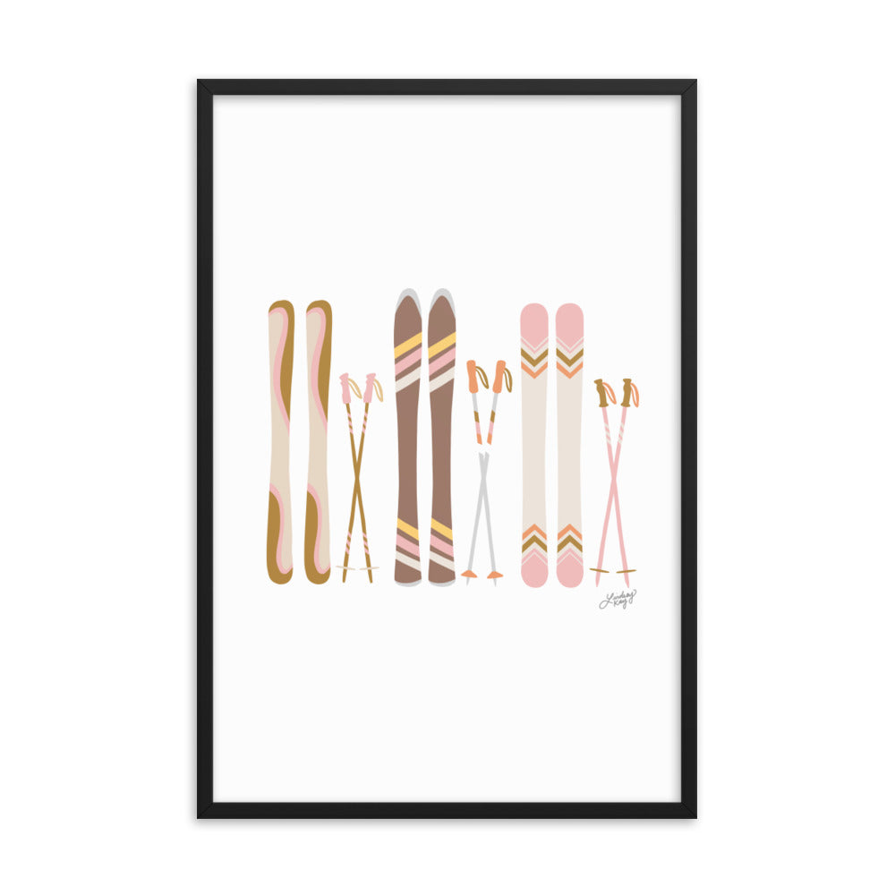 Illustration de ski (palette neutre) - Impression artistique encadrée