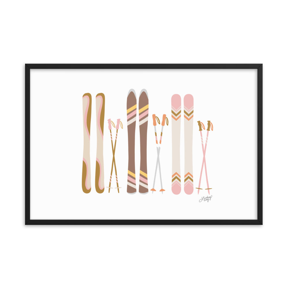 Illustration de ski (palette neutre) - Impression artistique encadrée