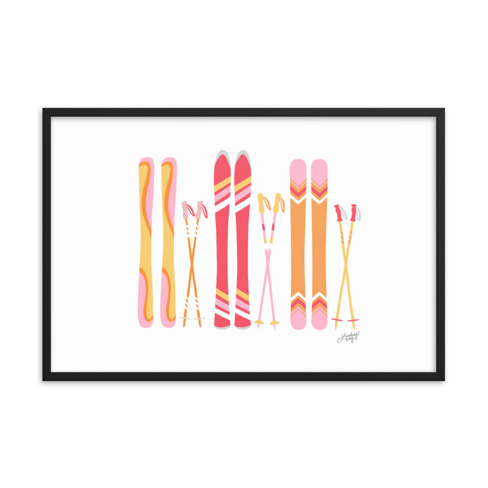Illustration de ski (palette chaude) - Impression d’art paysager encadrée