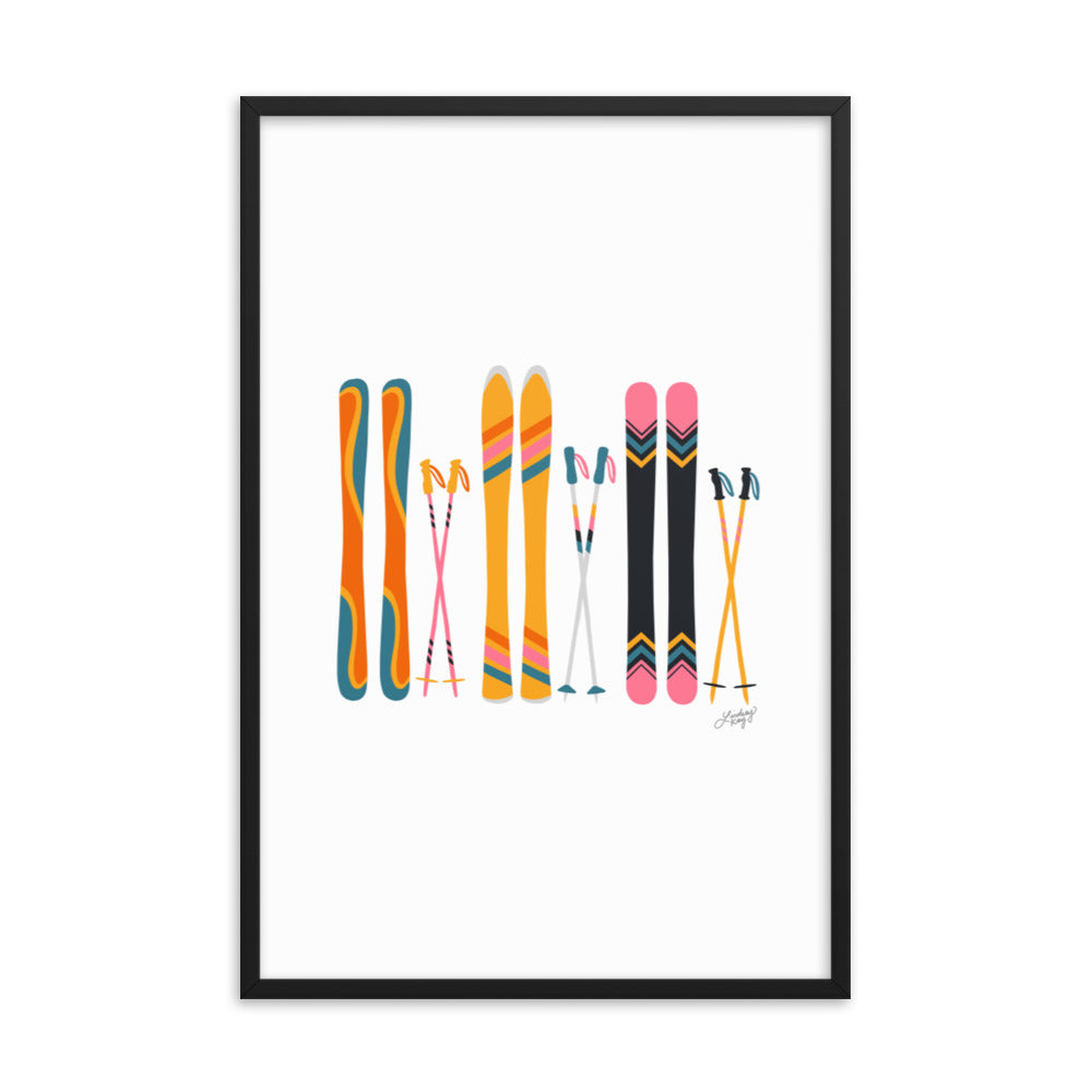 Illustration de ski (palette rétro) - Impression artistique encadrée