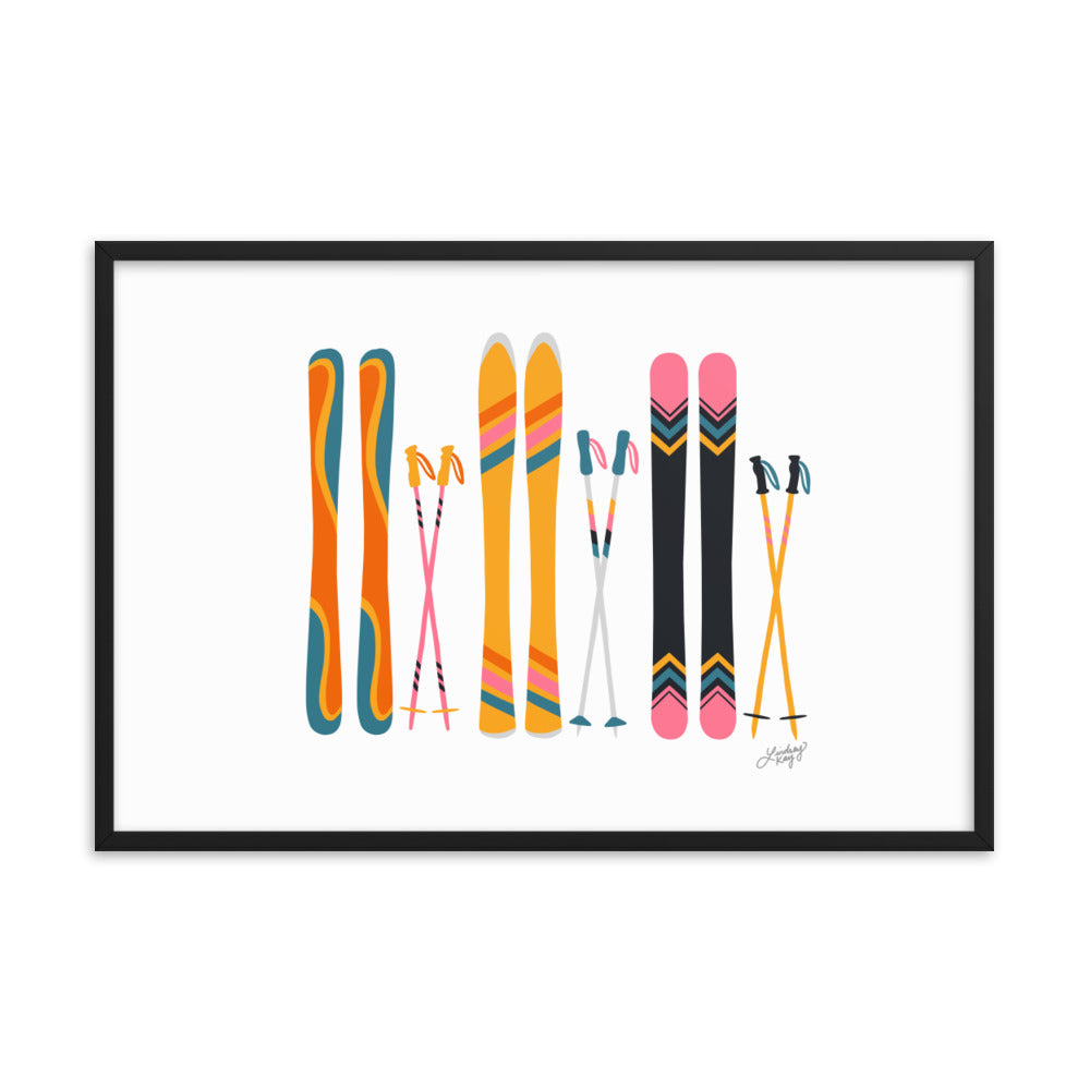 Illustration de ski (palette rétro) - Impression d’art paysager encadrée