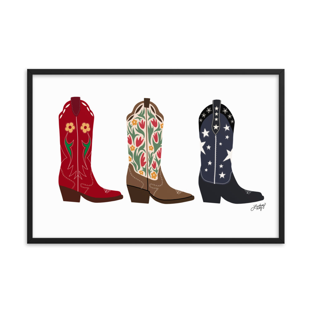 Cowboy Boots Illustration - Framed Matte Print