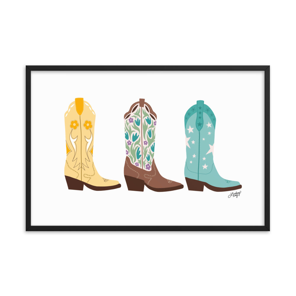 Cowboy Boots Illustration (Bright Palette) - Framed Matte Print