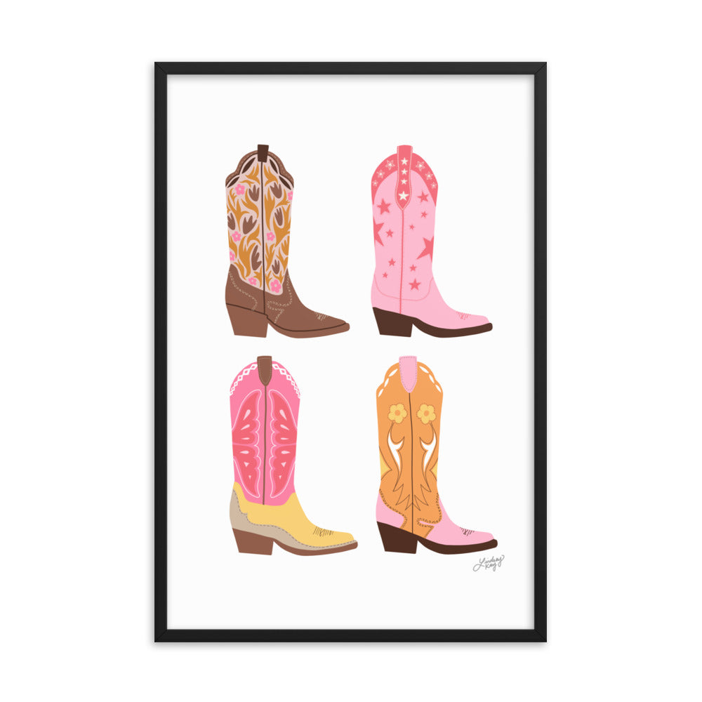 Illustration verticale de bottes de cowboy (palette chaude) - Impression mate encadrée