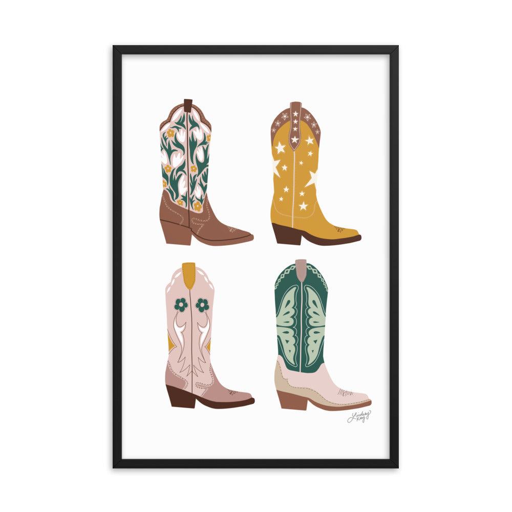 Cowboy Boots Illustration (Neutral Palette) - Framed Matte Print