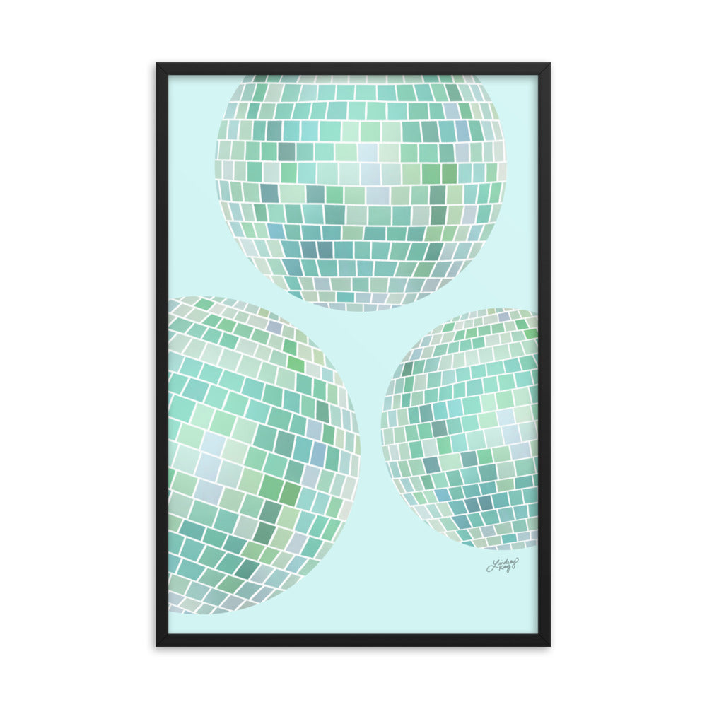 Ilustración de bolas de discoteca (paleta verde) - Impresión mate enmarcada