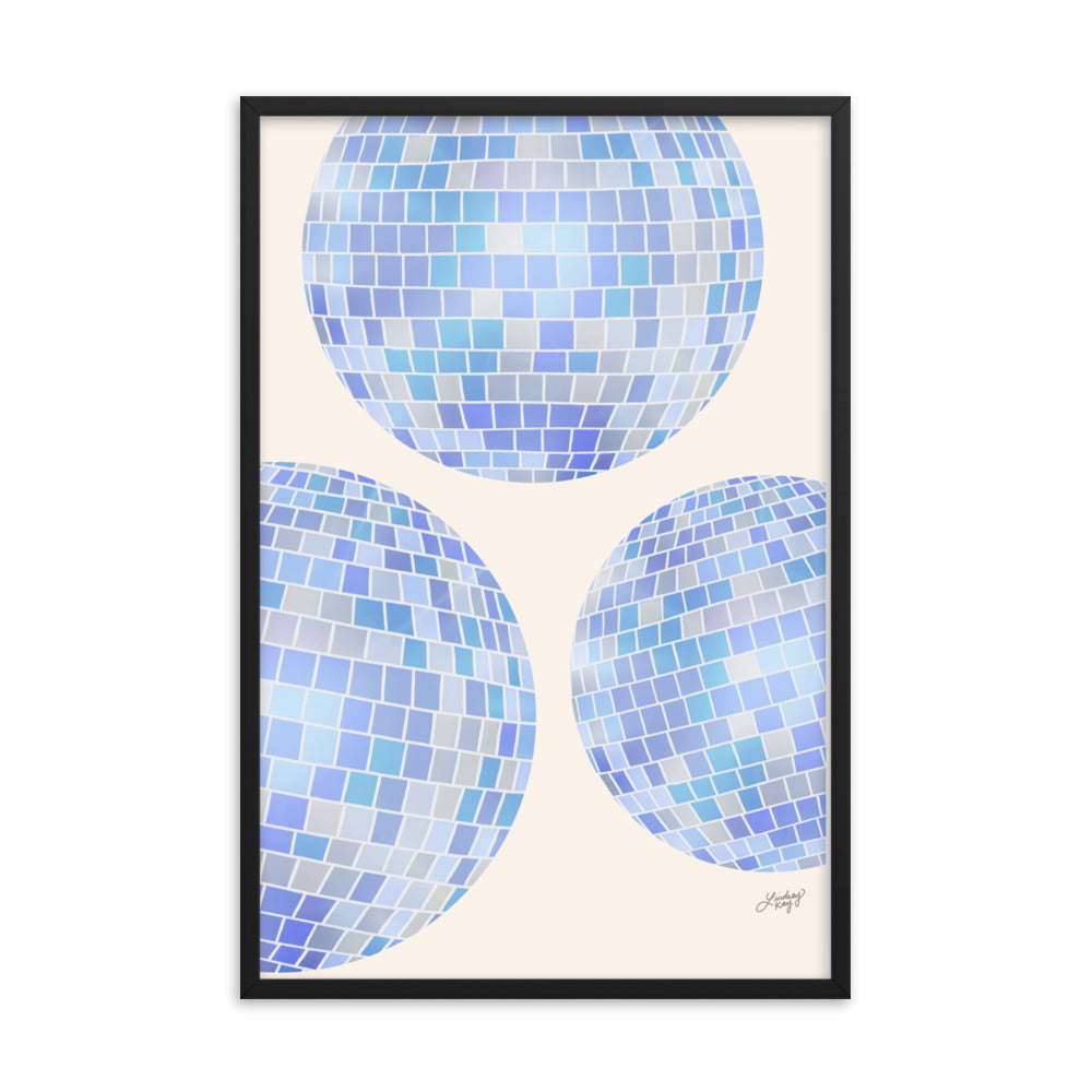 Illustration de boules disco (palette bleue) - Impression mate encadrée