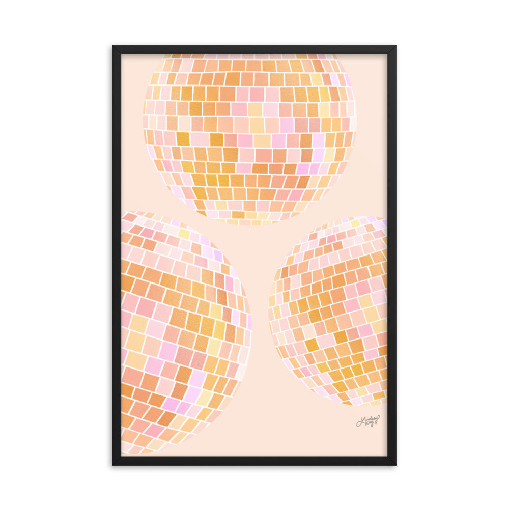 Illustration de boules disco (palette jaune) - Impression mate encadrée