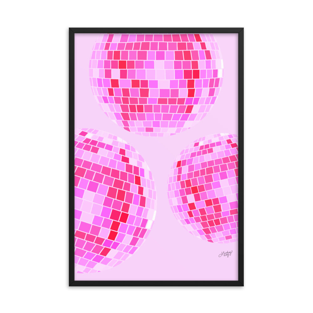 Disco Balls Illustration (Pink Palette) - Framed Matte Print