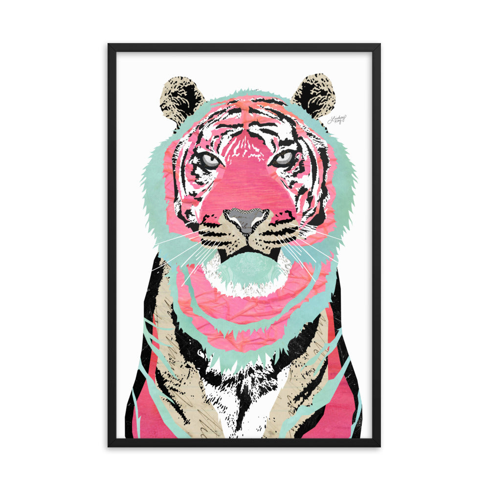 Collage de tigre rosa - Impresión mate enmarcada