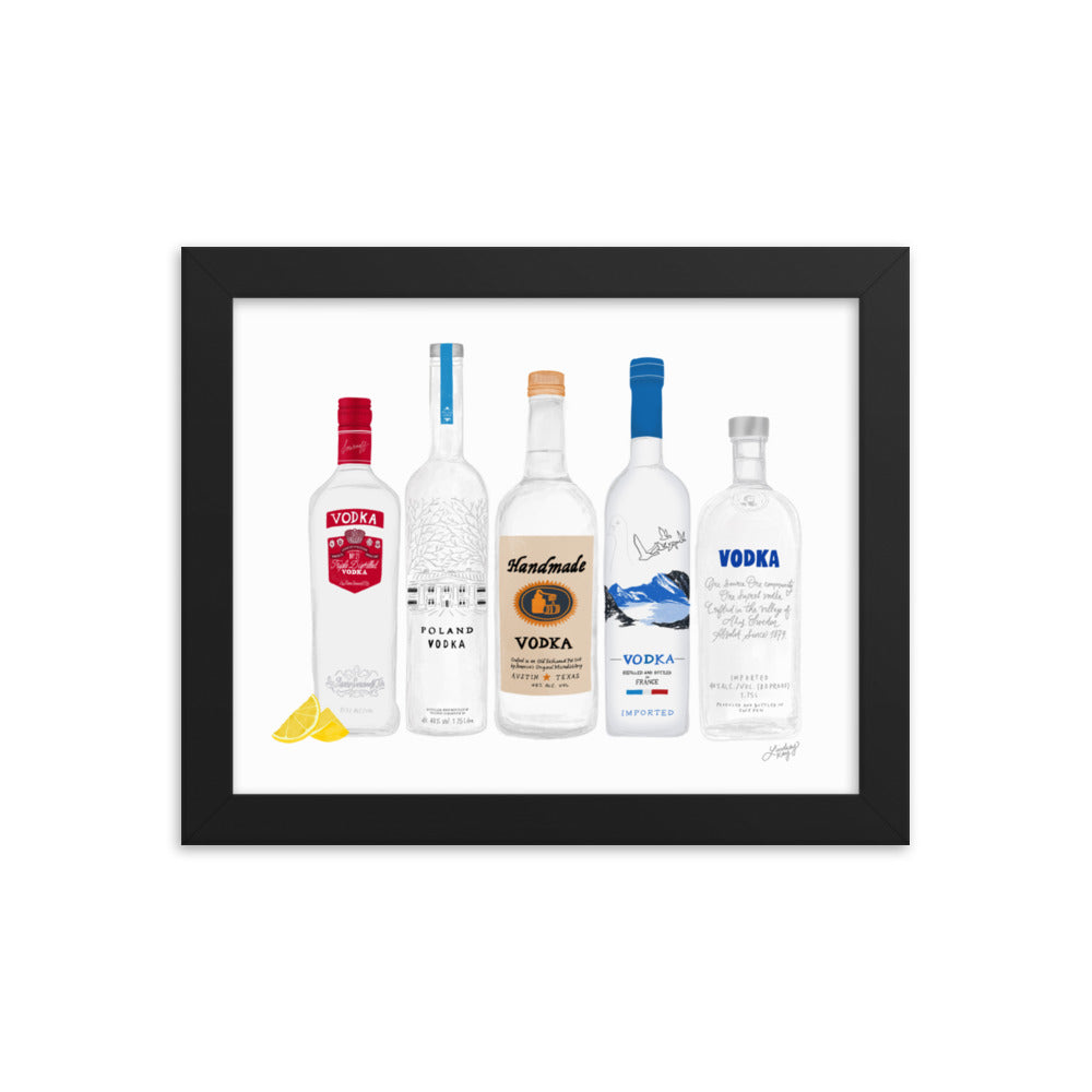 Illustration de bouteilles de vodka - Impression mate encadrée
