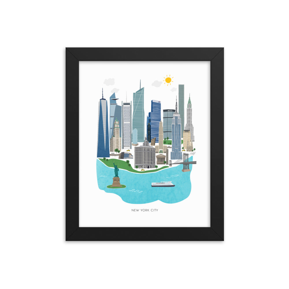 Illustration de la ville de New York - Impression d’art mate encadrée