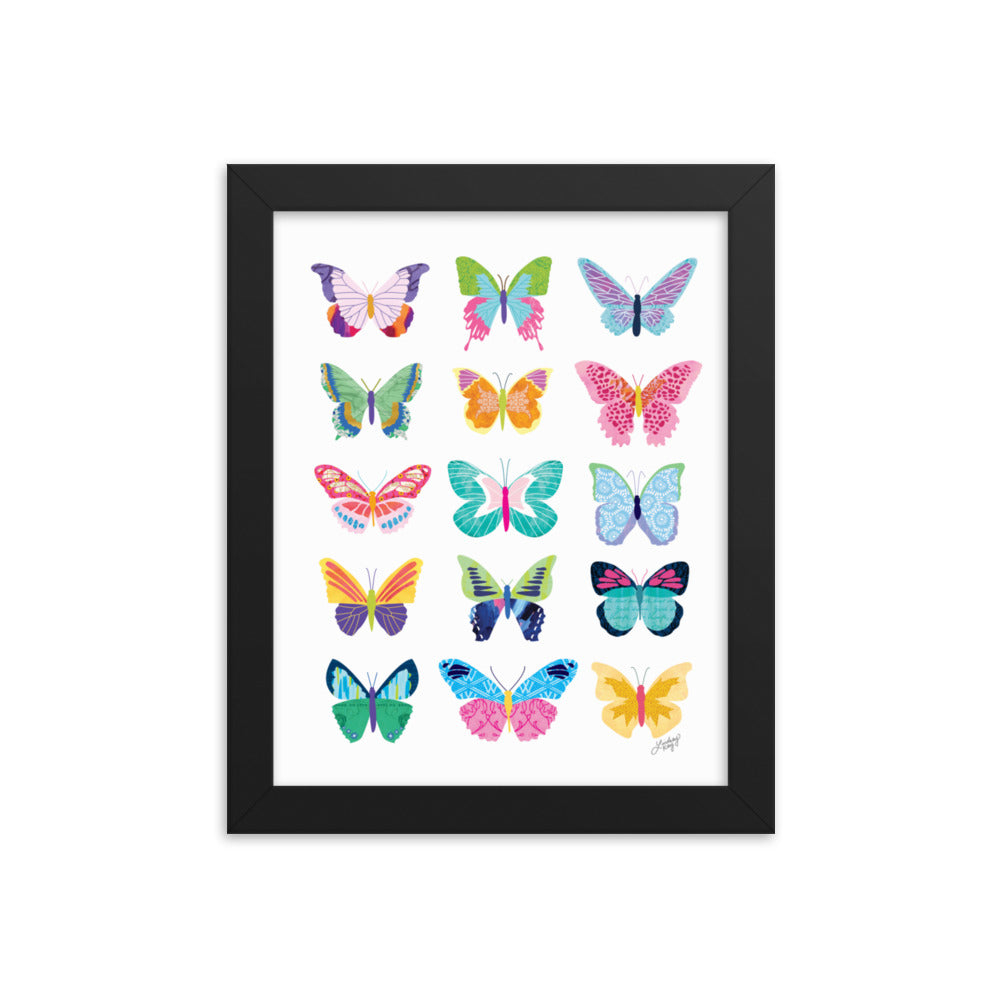 Colorful Butterflies Collage - Framed Matte Print