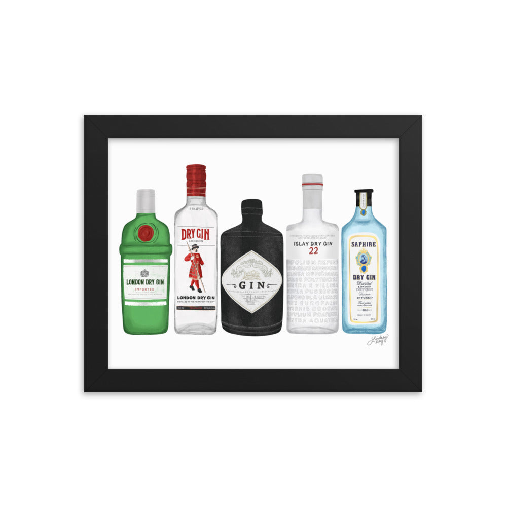 Gin Bottles Illustration - Framed Matte Print - Lindsey Kay Collective